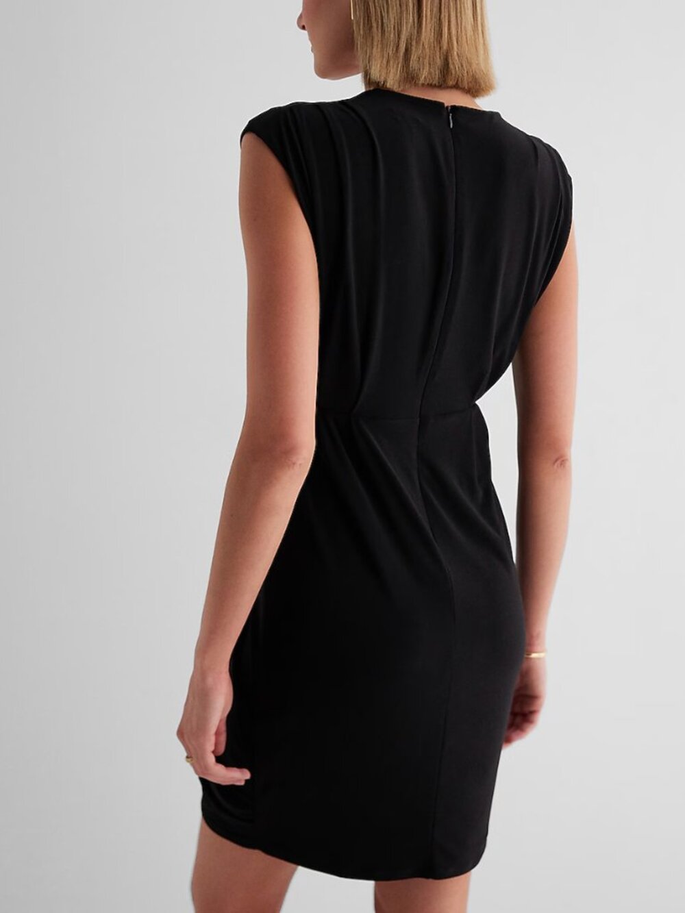 Express V-Neck Faux Wrap Pleated Mini Sheath Dress - Picture 2 of 9